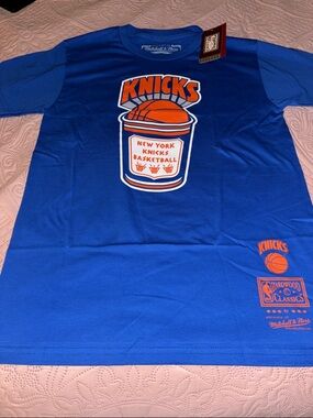 Mitchell & Ness Knicks Royal Blue T-Shirt with Orange & White Graphics